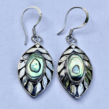 ER 14774 AB-(HANDMADE UNIQUE 925 BALI SILVER EARRINGS WITH ABALONE)